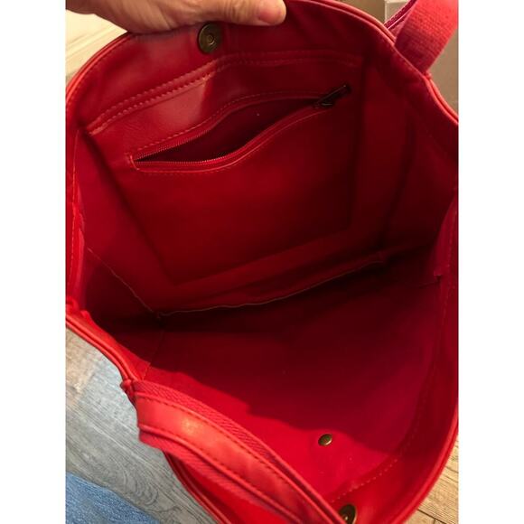 Red Leather Tote Bag handbag purse - Picture 8 of 13